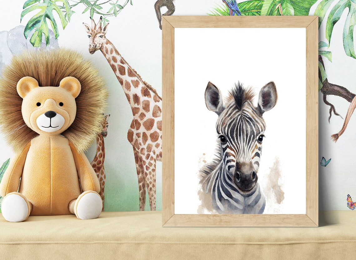Zebra Animal Print For Nursery Baby Safari Animal Nursery Safari Animal Watercolor Wall Art Animal Nursery Wall Decor - Image 2