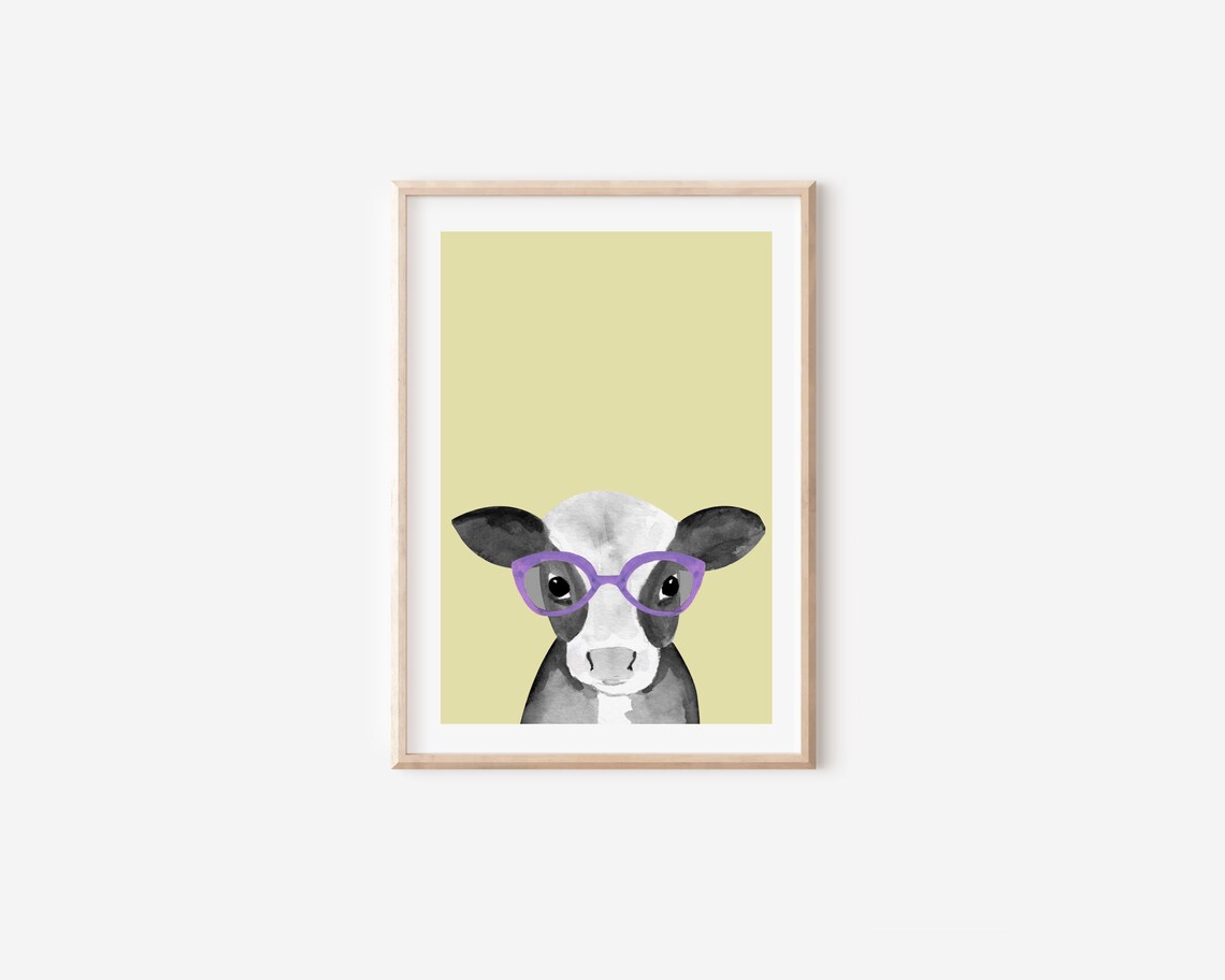 Cow With Glasses Funny Farm Animal Art Print, Nursery - Image 5