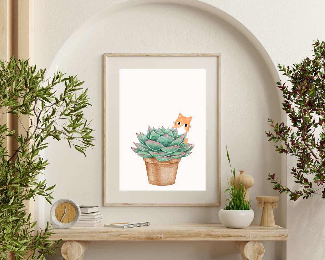Boho Cat And Plant Art Print - Image 3