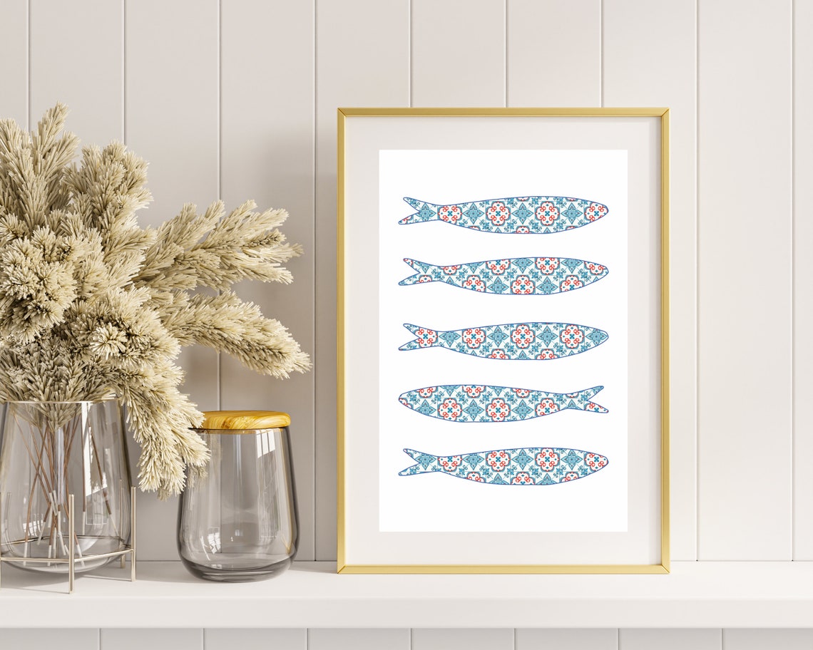 Portugal Sardine Tile Boho Mediterranean Art Print - Image 2