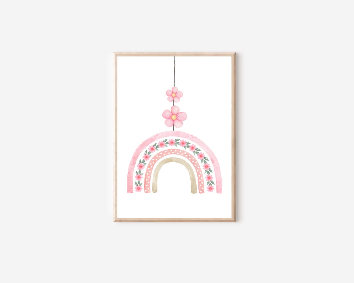 Pink Floral Rainbow Nursery Art Print for Baby Girl - Image 4