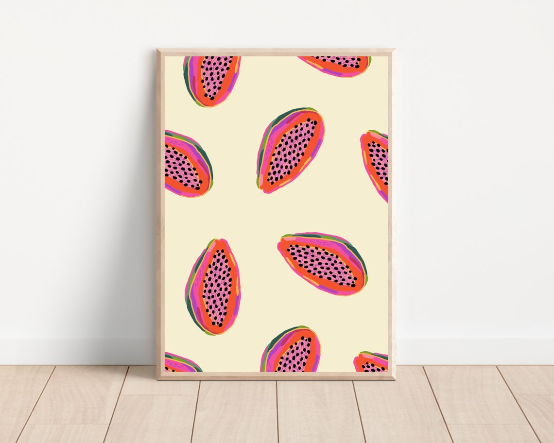 Papaya Fruit Kitchen Wall Art Print, Tropical Decor