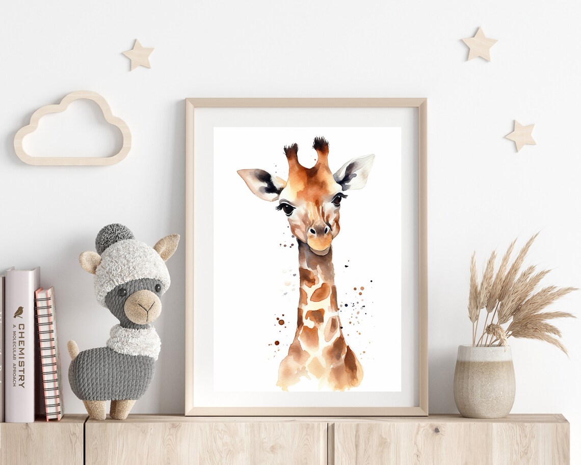Watercolor Baby Giraffe Calf Portrait Cute Safari Nursery Animal Print - Image 2