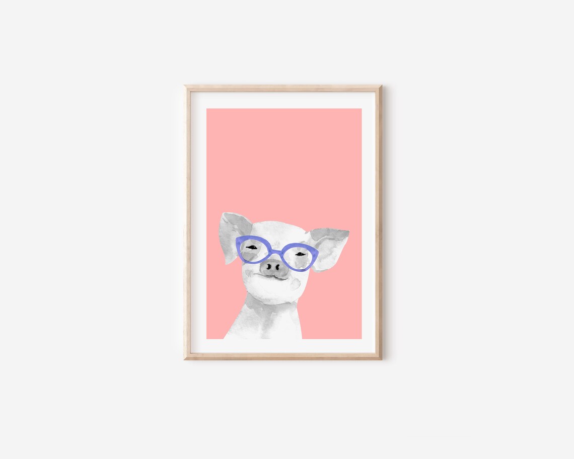 Pig With Glasses Funny Farm Animal Nursery Art Print - Image 5