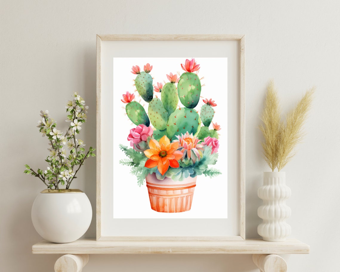 Watercolor Cactus Boho Botanical Wall Art Print - Image 3