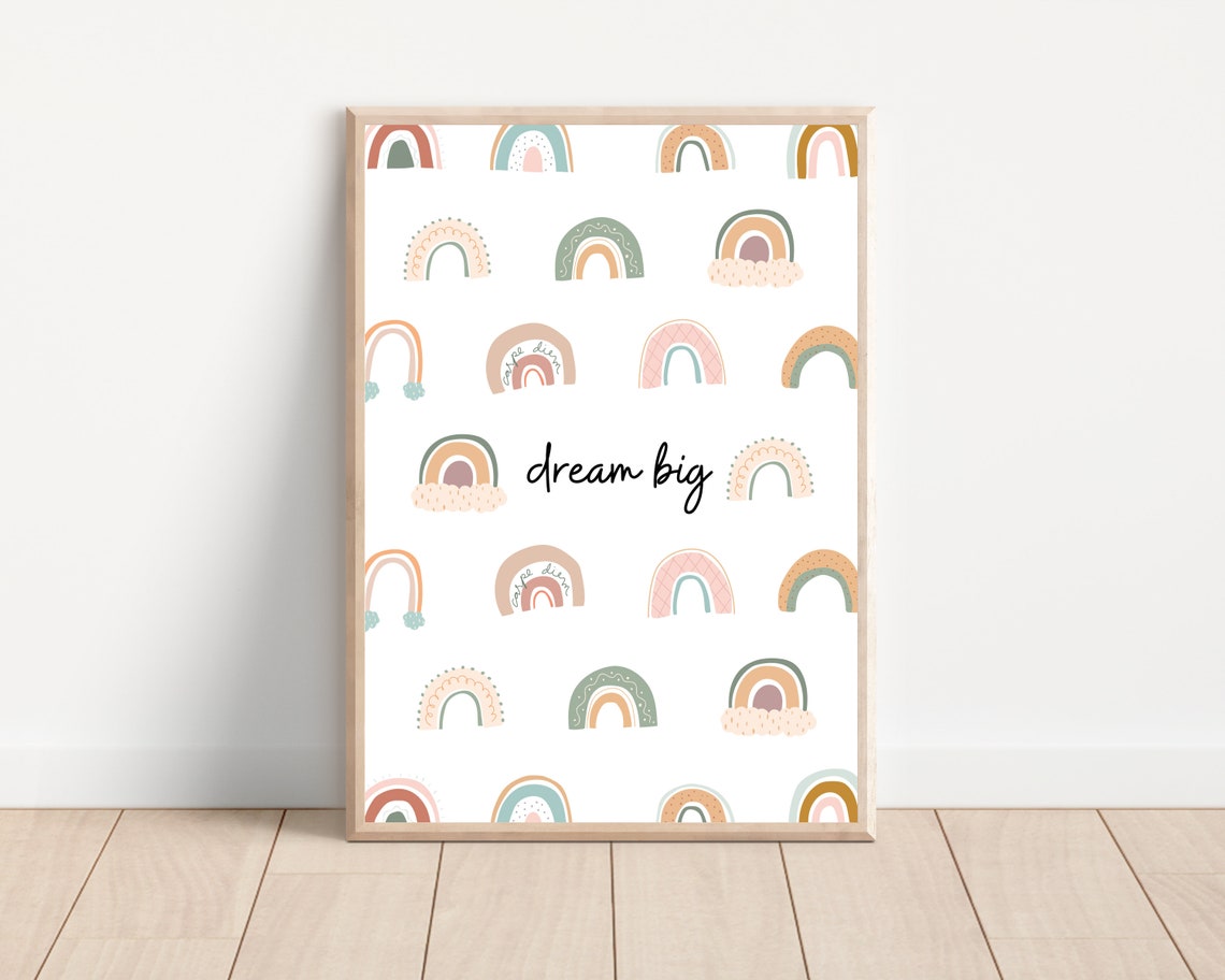 Boho Dream Big Rainbow, Nursery Wall Art Print