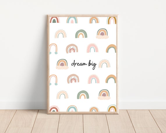 Boho Dream Big Rainbow, Nursery Wall Art Print