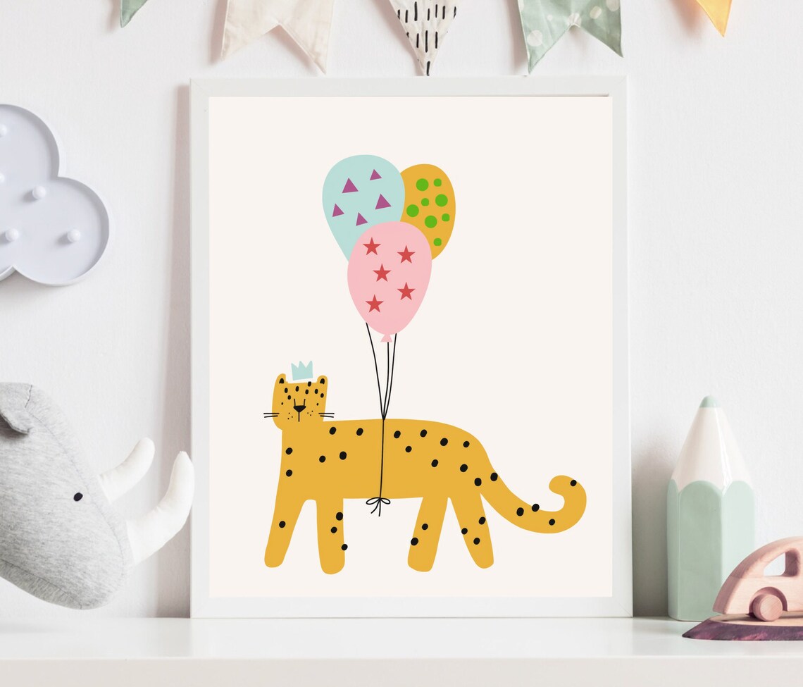 Boho Cheetah And Balloon Nursery Wall Art Print - Image 3