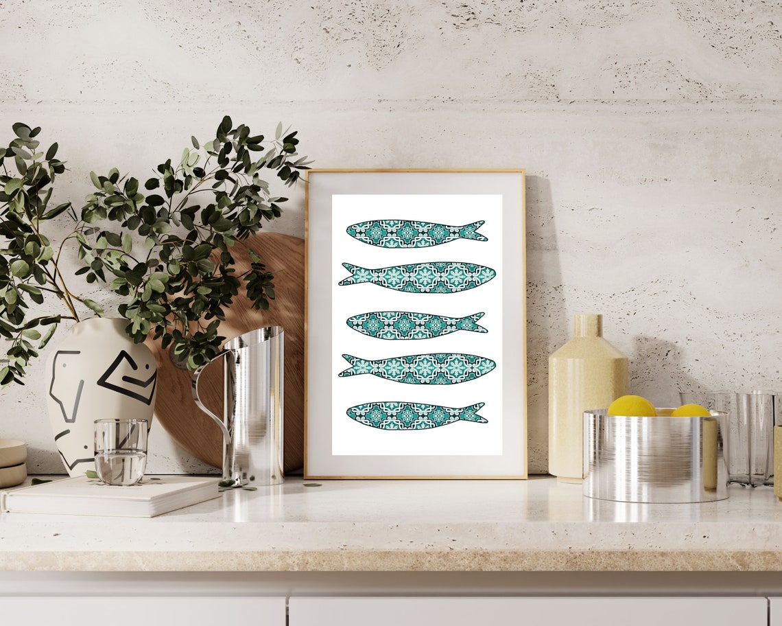 Portuguese Green Sardine Azulejo Art Print - Image 2