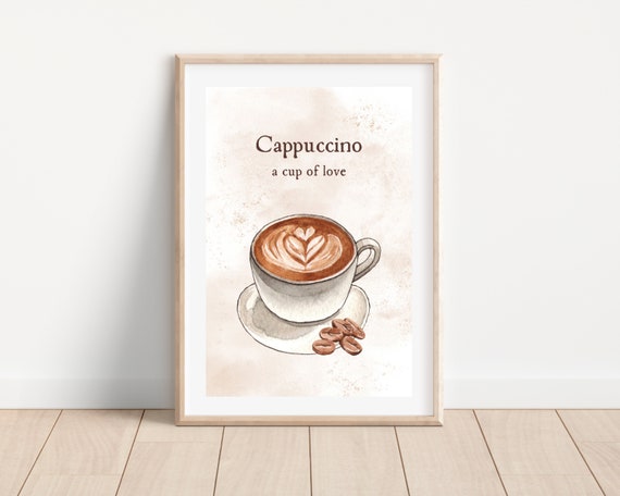 Boho Cappuccino Coffee Cup Art Print, Kitchen Decor