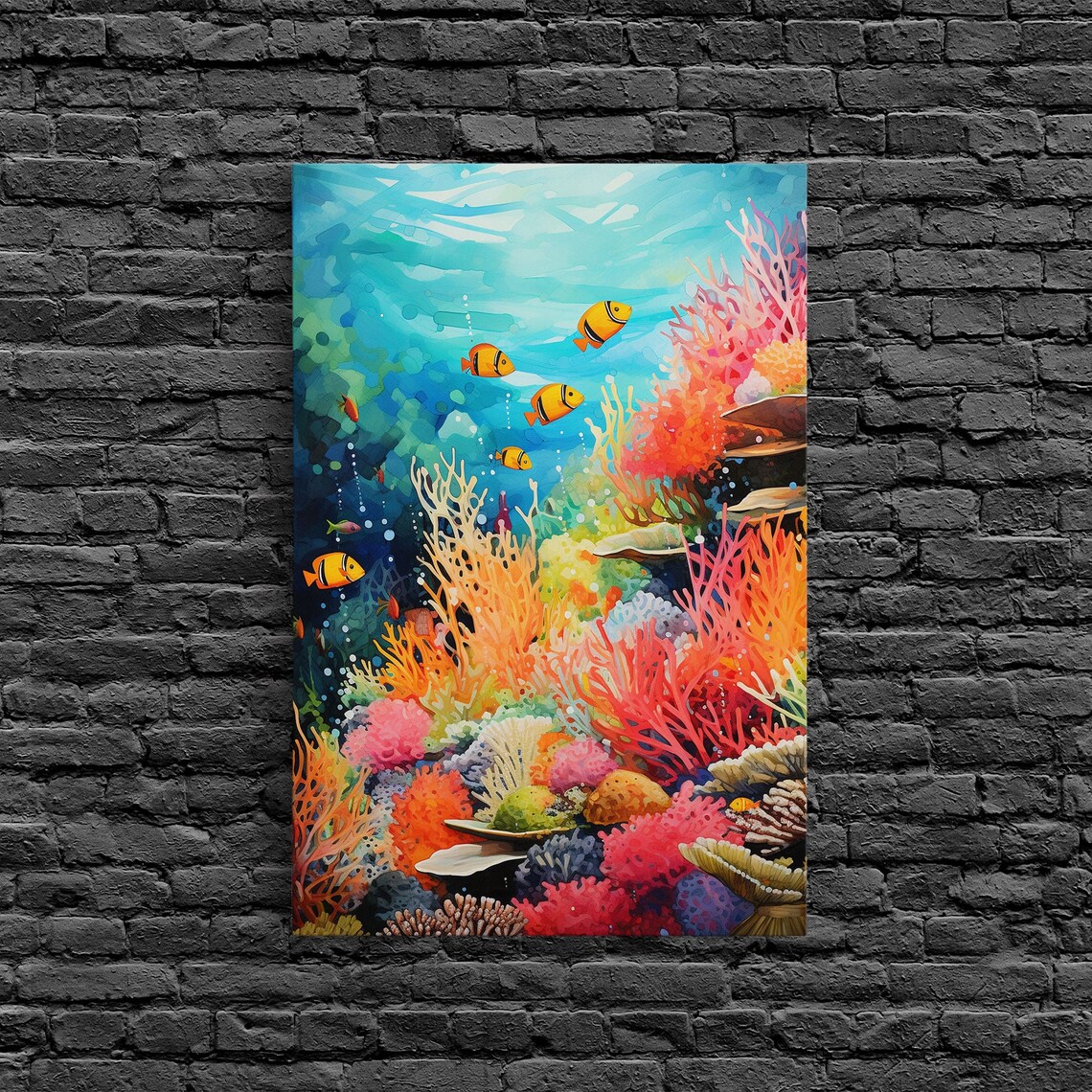 Colorful Coral Reef Tropical Fish Underwater Sea Life Painting Poster