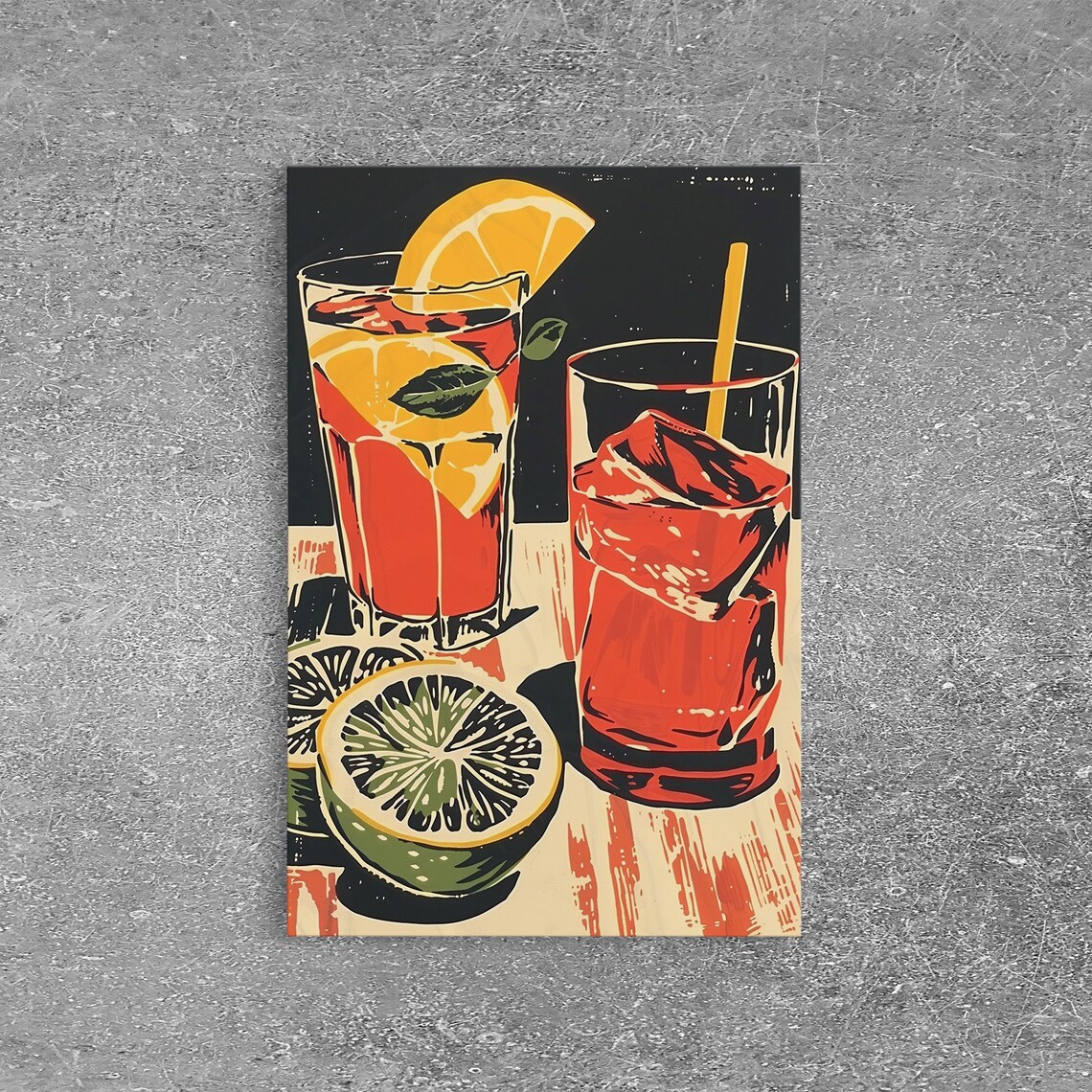 Retro Citrus Red Cocktails Block Print Style Bar Cart Decor Poster - Image 6