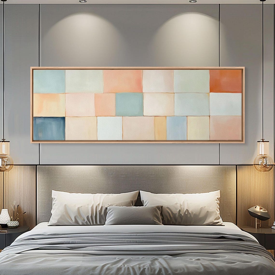 Pastel Checkerboard Square Grid Mid Century Modern Abstract Art Poster - Image 6