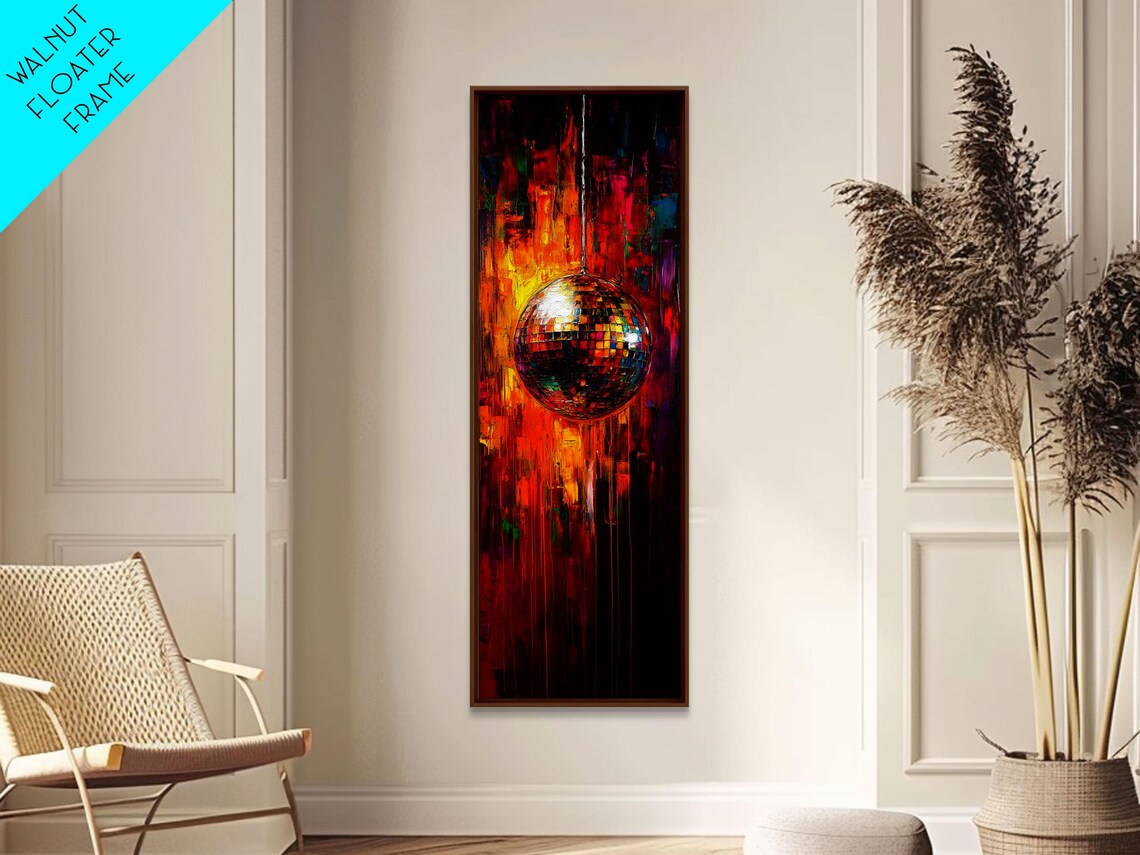 Disco Ball In Fiery Red Abstract Oil Painting Dance Party Art Poster - Image 5
