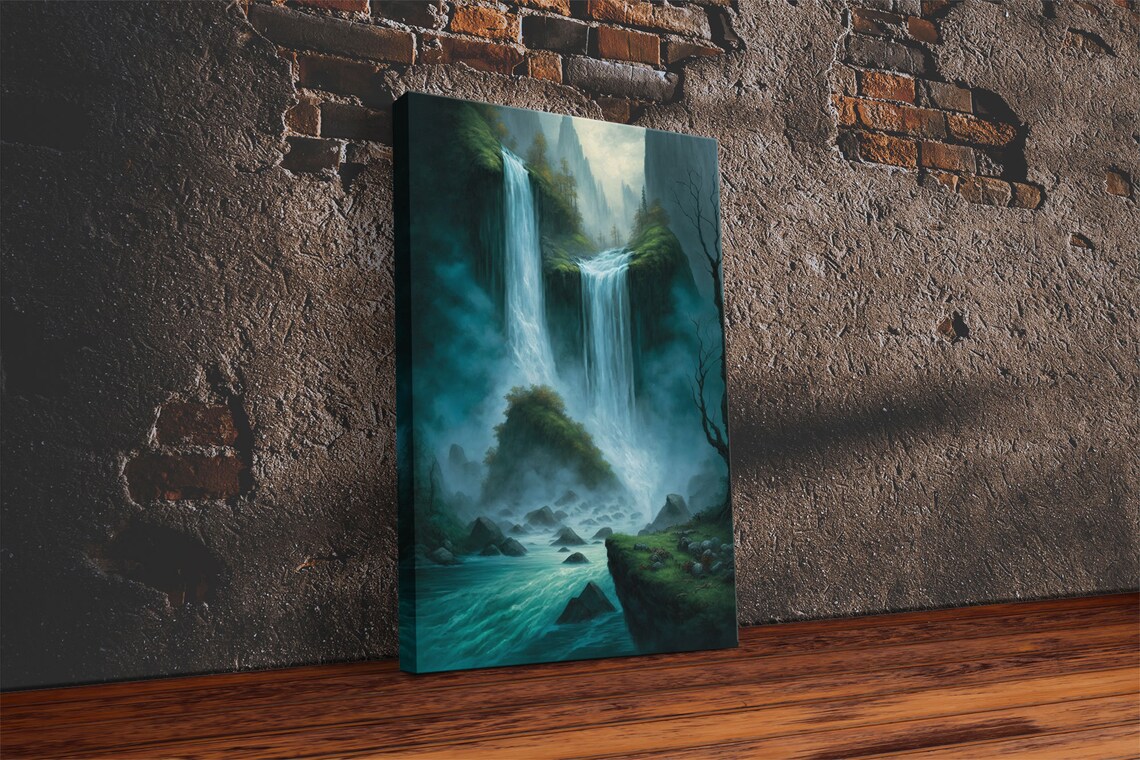 Fantasy Waterfall Oil Painting Art Print, Living Room Decor - Image 2