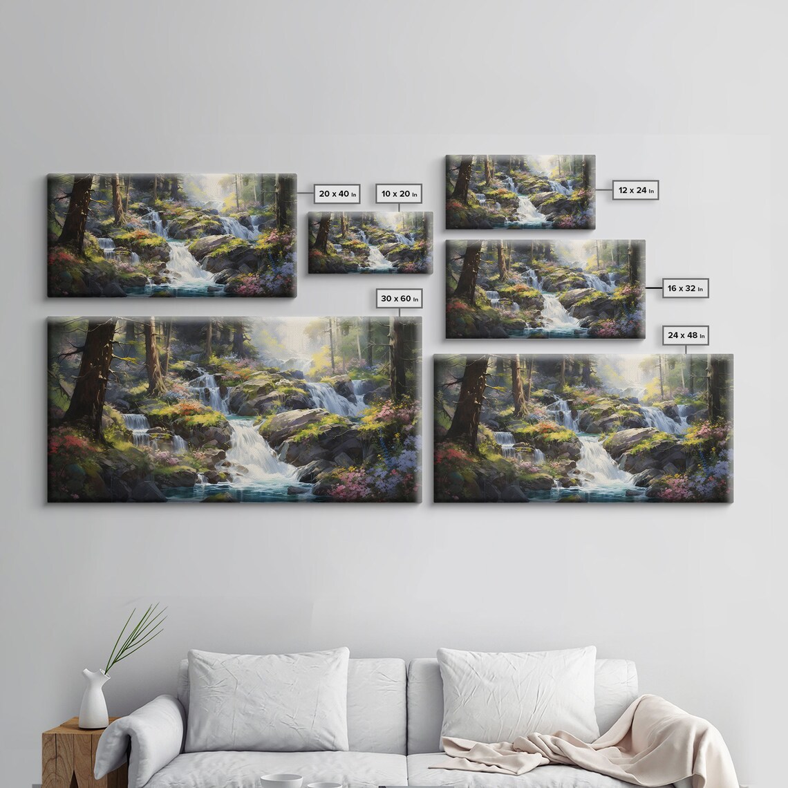 Waterfall Art Print, Modern Minimalist Landscape - Image 2