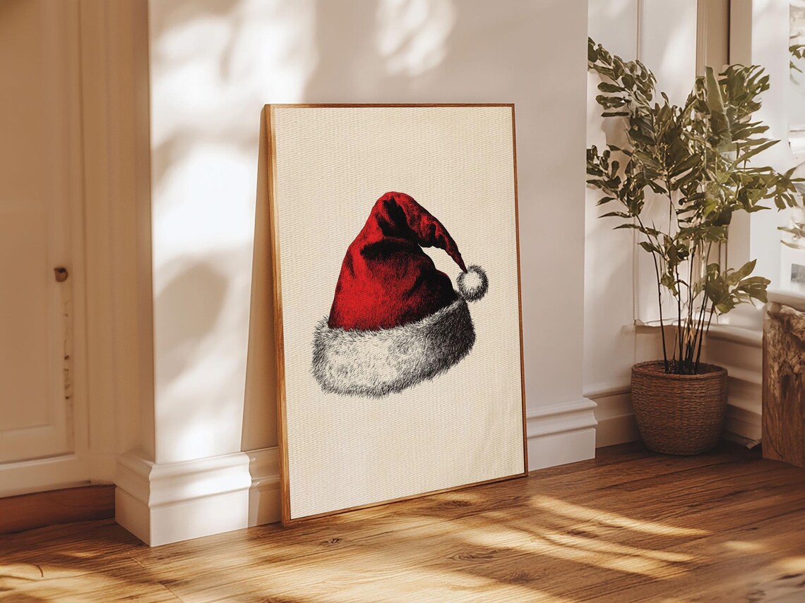 Red Santa Hat Sketch Vintage Christmas Holiday Minimalist Art Print - Image 2