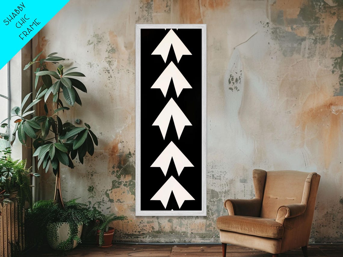 Five White Arrows Black Background Monochrome Geometric Wall Art - Image 5