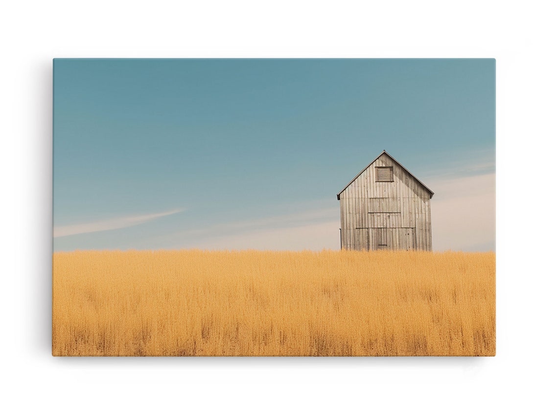 Lone White Barn Golden Wheat Field Minimalist Rural Country Poster - Image 5