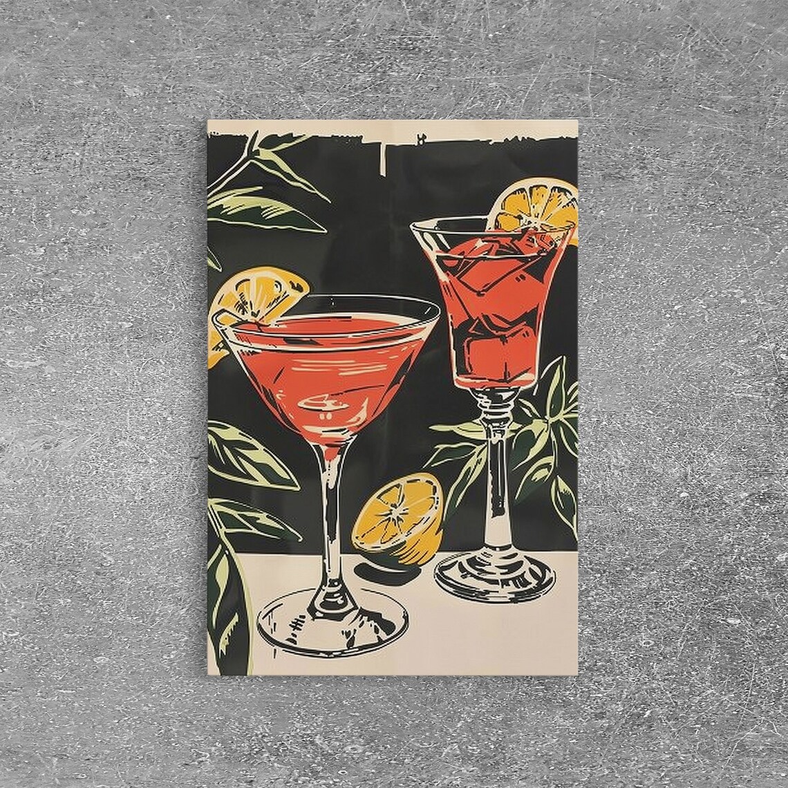 Vintage Red Martini Cocktails Woodblock Style Framed Bar Art Poster - Image 6