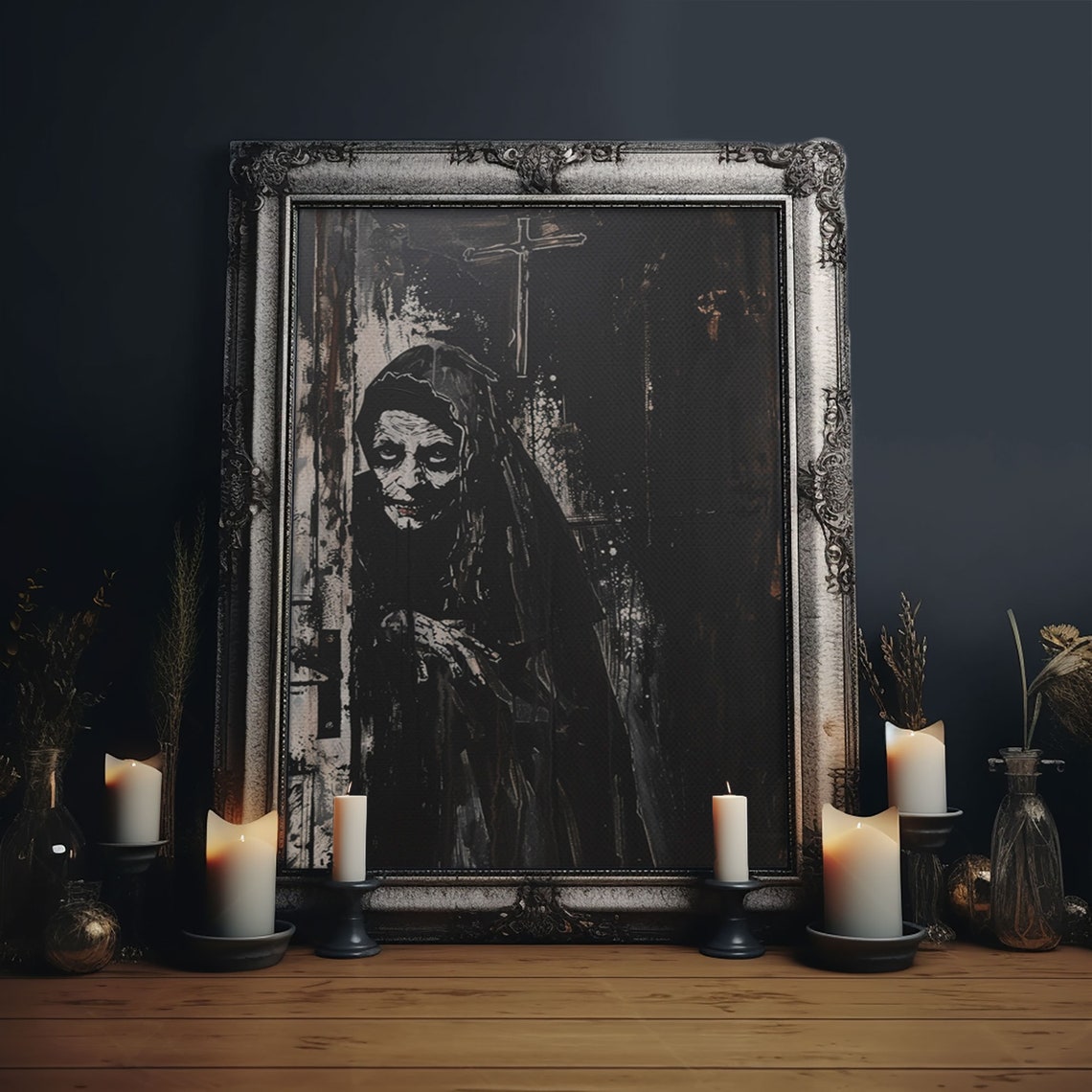 Haunted Nun In Dark Chapel Eerie Grunge Gothic Portrait Art Poster