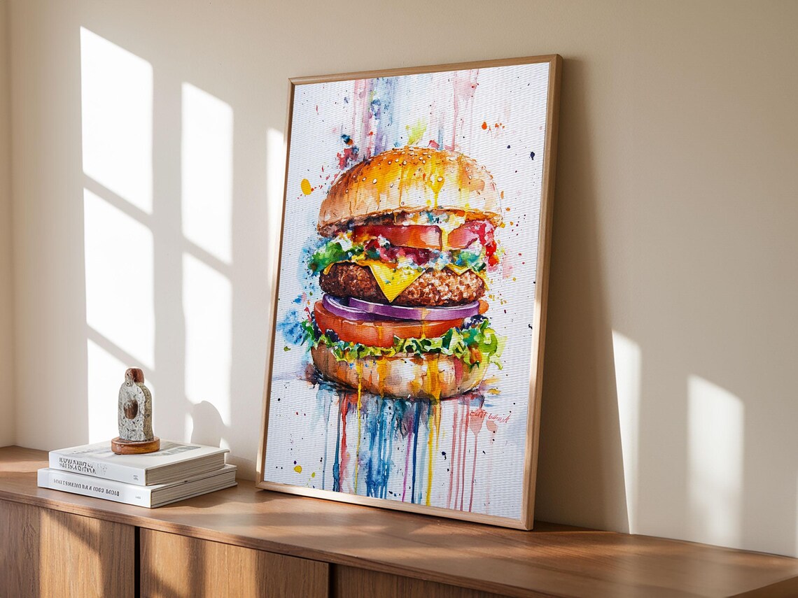 Cute Hamburger Painting, Kitchen Wall Art Print - Image 2