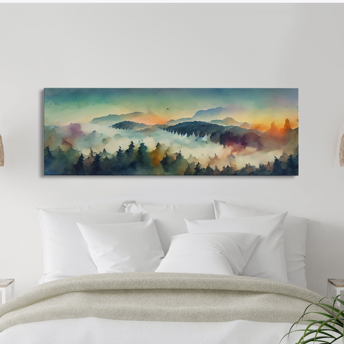 Watercolor Sunset Landscape, Panoramic Art Print - Image 3