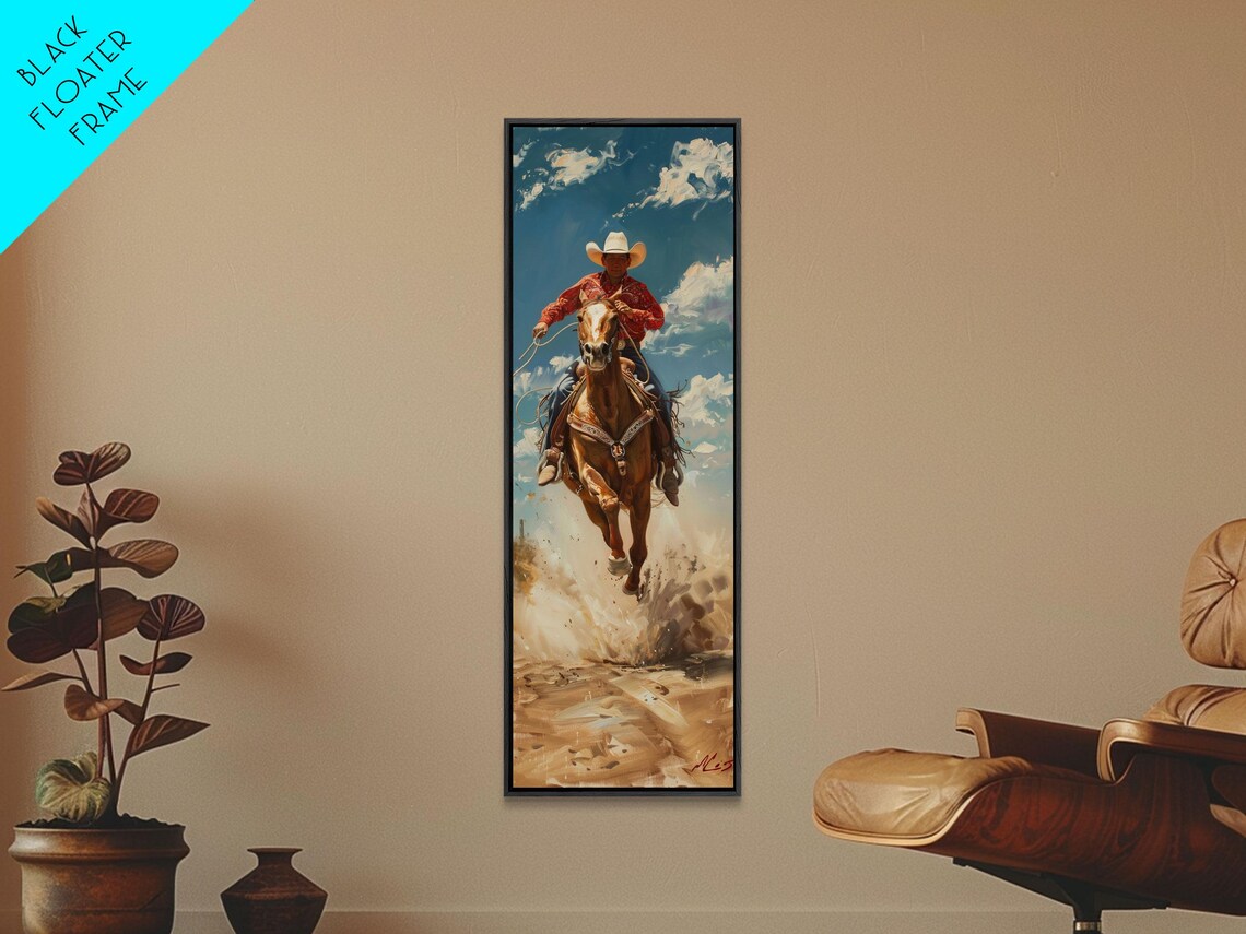 Cowboy Galloping Horse Lasso Dust Western Ranch Oil Painting Poster - Image 4