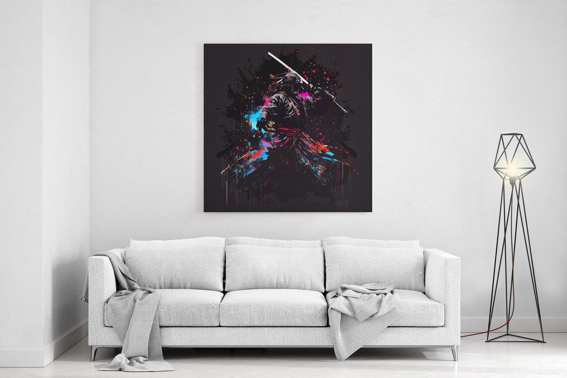 Neon Graffiti Samurai Splatter Art Print