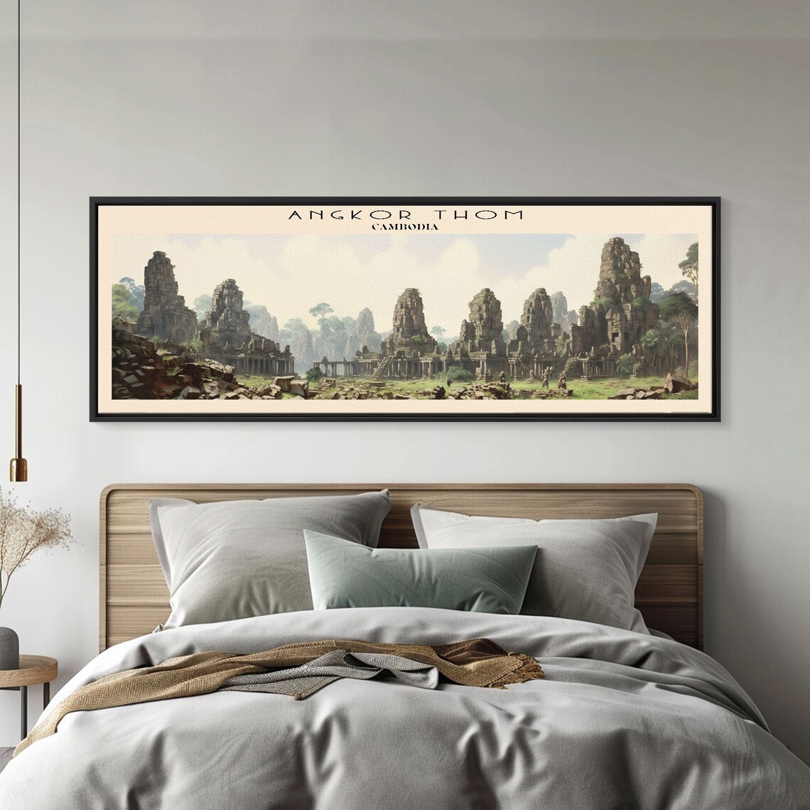 Angkor Thom Framed Print Travel Poster Panoramic Wall Art Home Decor Gift For Travel Lover Wall Hanging