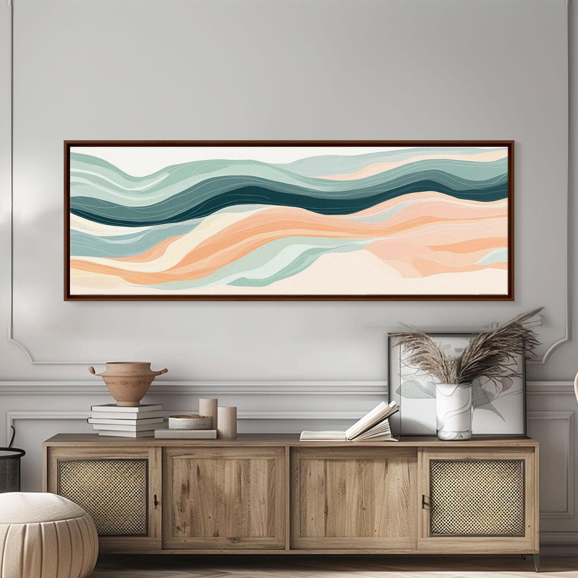 Teal Navy Peach Ocean Waves Minimalist Abstract Wall Art Poster - Image 2