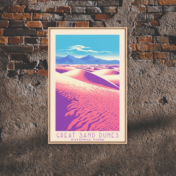 Great Sand Dunes National Park Travel Poster Art Print Wall Art Colorado Travel Art Midcentury Modern Travel Decor Mcm Wall Art