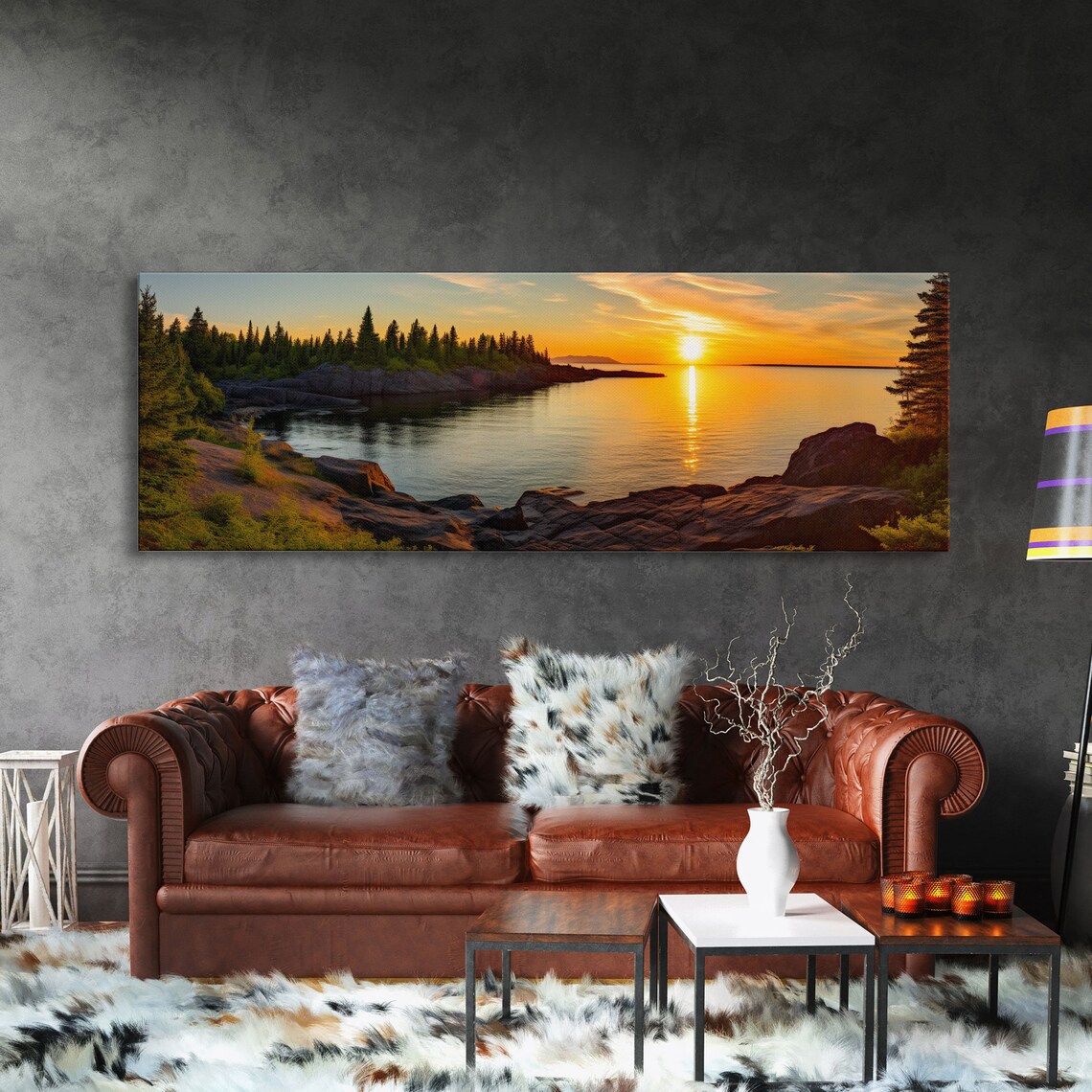 Isle Royale National Park Sunset Rocky Lake Superior Shore Panoramic Poster - Image 3