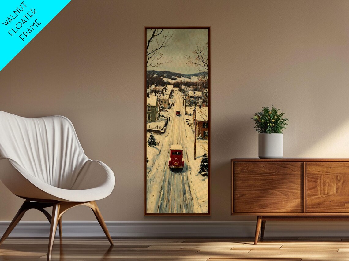 Vintage Red Car Snowy Main Street Winter Wonderland Christmas Poster - Image 2