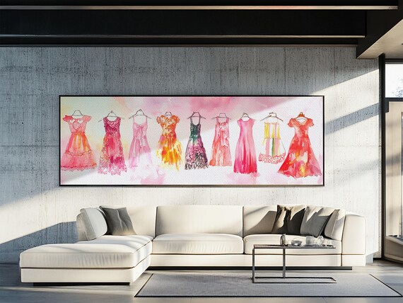 Vibrant Dress Watercolor Framed Print Cottagecore Art Fashion Illustration Pink Orange Wall Art Boho Art Guest Room Rustic Decor