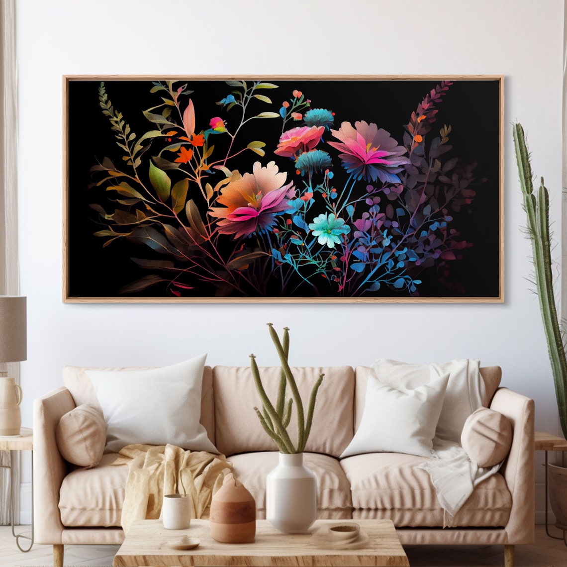 Wild Flower Art Black Background Framed Print Art Mothers Day Watercolor Painting Of Flowers On Living Room Art - Image 3