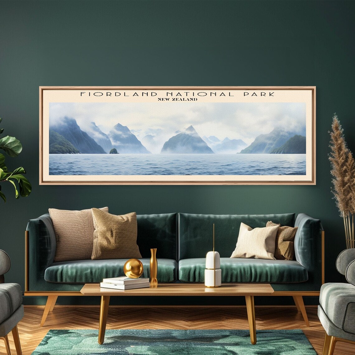 Fiordland New Zealand Misty Fjord Mountain Reflections Panoramic Travel Poster
