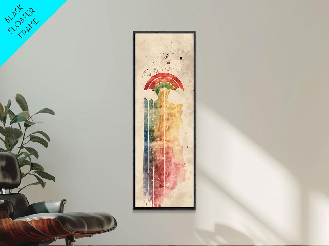 Vintage Inspired Rainbow Waterfall Ukiyo E Art Skinny Framed Print In Neutral Tones - Image 3