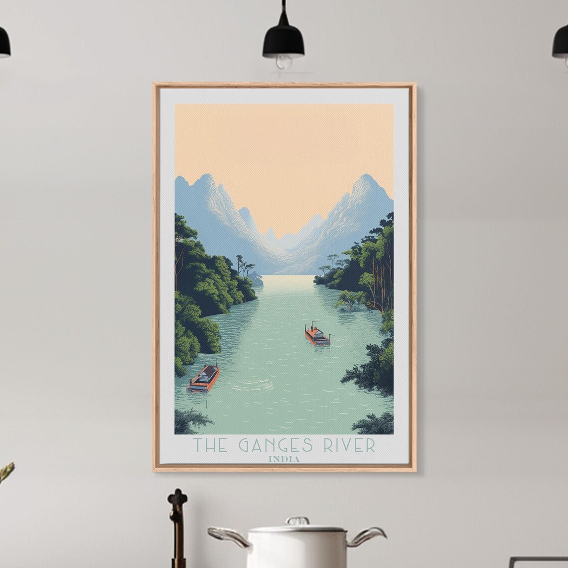 The Ganges River India Sacred Waterway Hills Boats Retro Travel Poster - Image 3