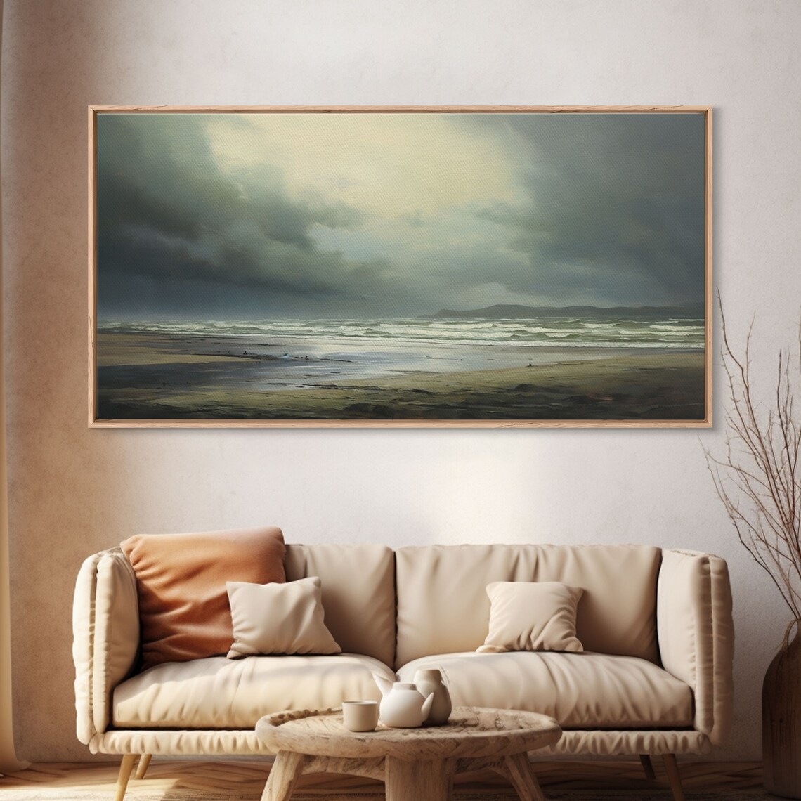 Stormy Beach Moody Landscape Oil Painting Dark Waves Art Wall Poster - Image 4