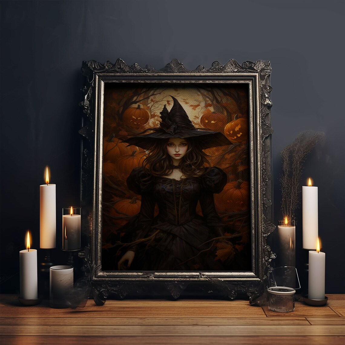 Gothic Witch Halloween Pumpkin Patch Art Print - Image 5