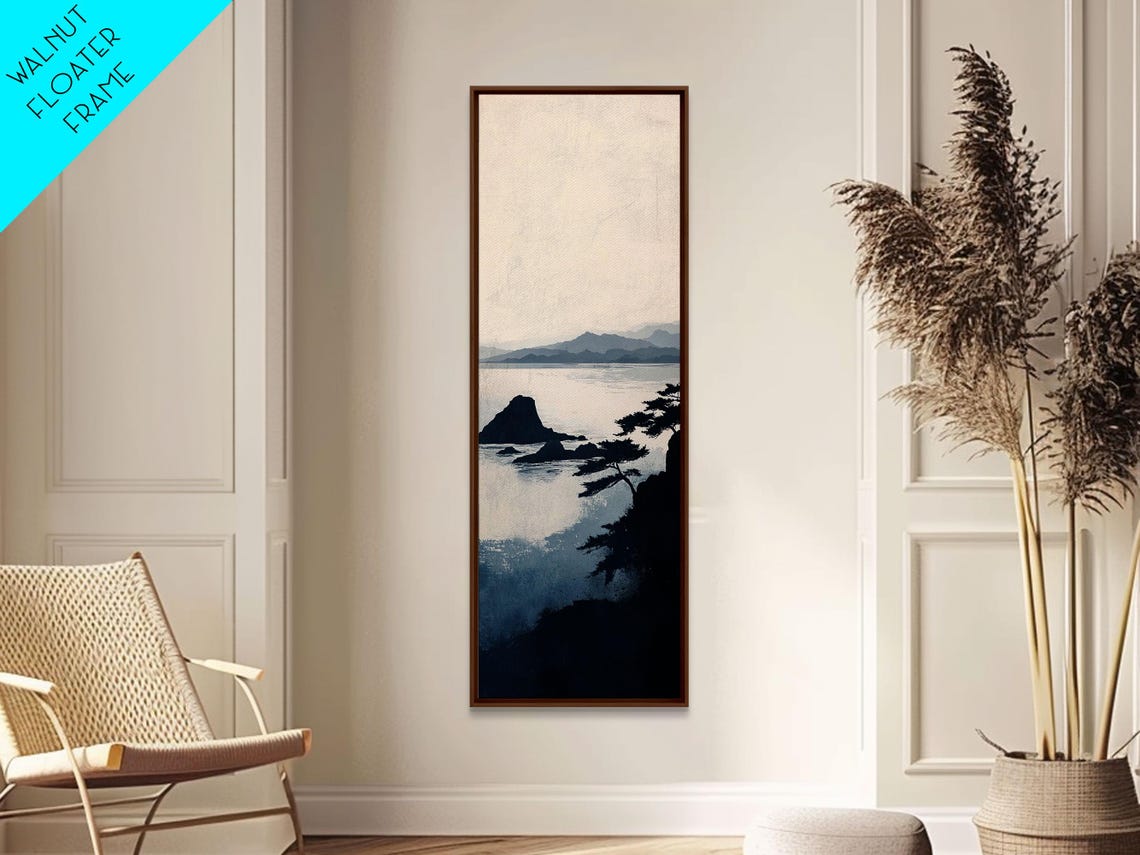 Monochrome Ink Ocean Cliffs Pine Silhouette Misty Seascape Wall Poster - Image 2