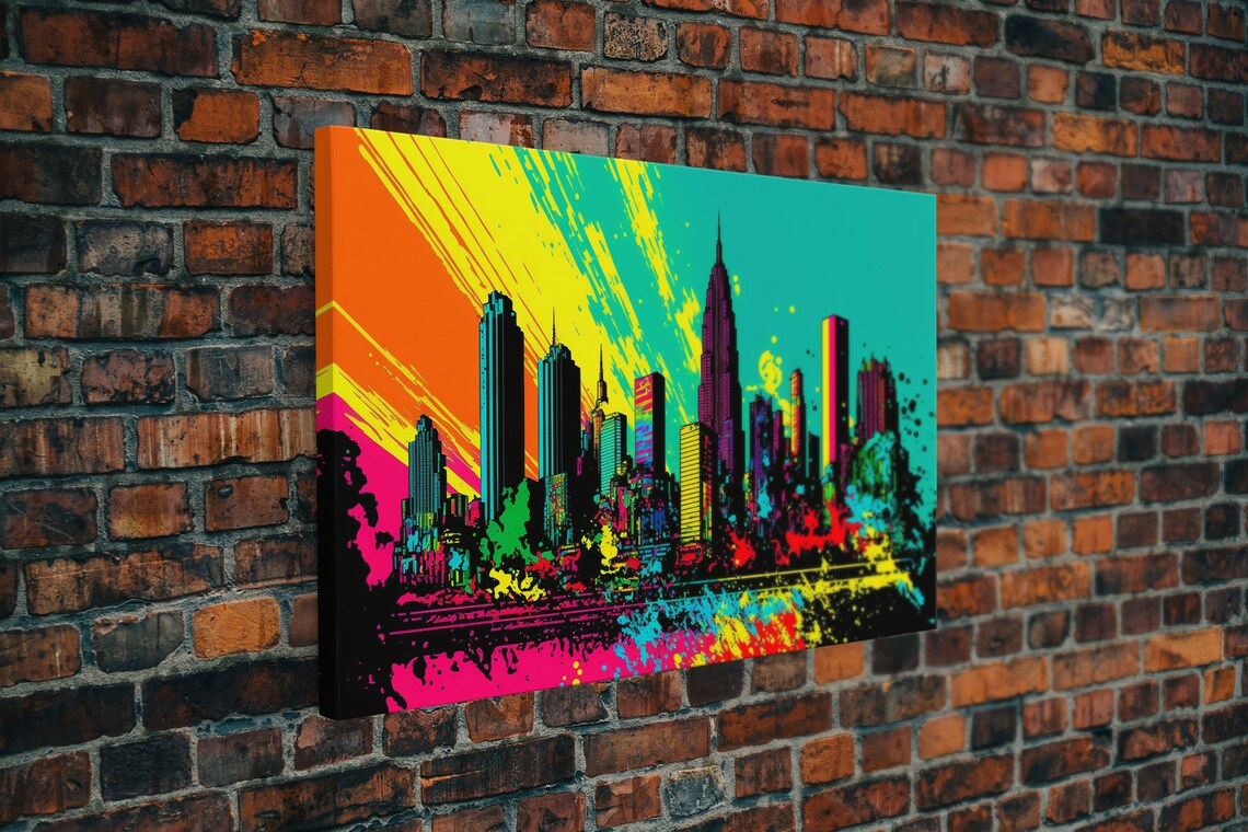 Graffiti City Skyline Neon Orange Teal Splatter Street Art Wall Poster - Image 4
