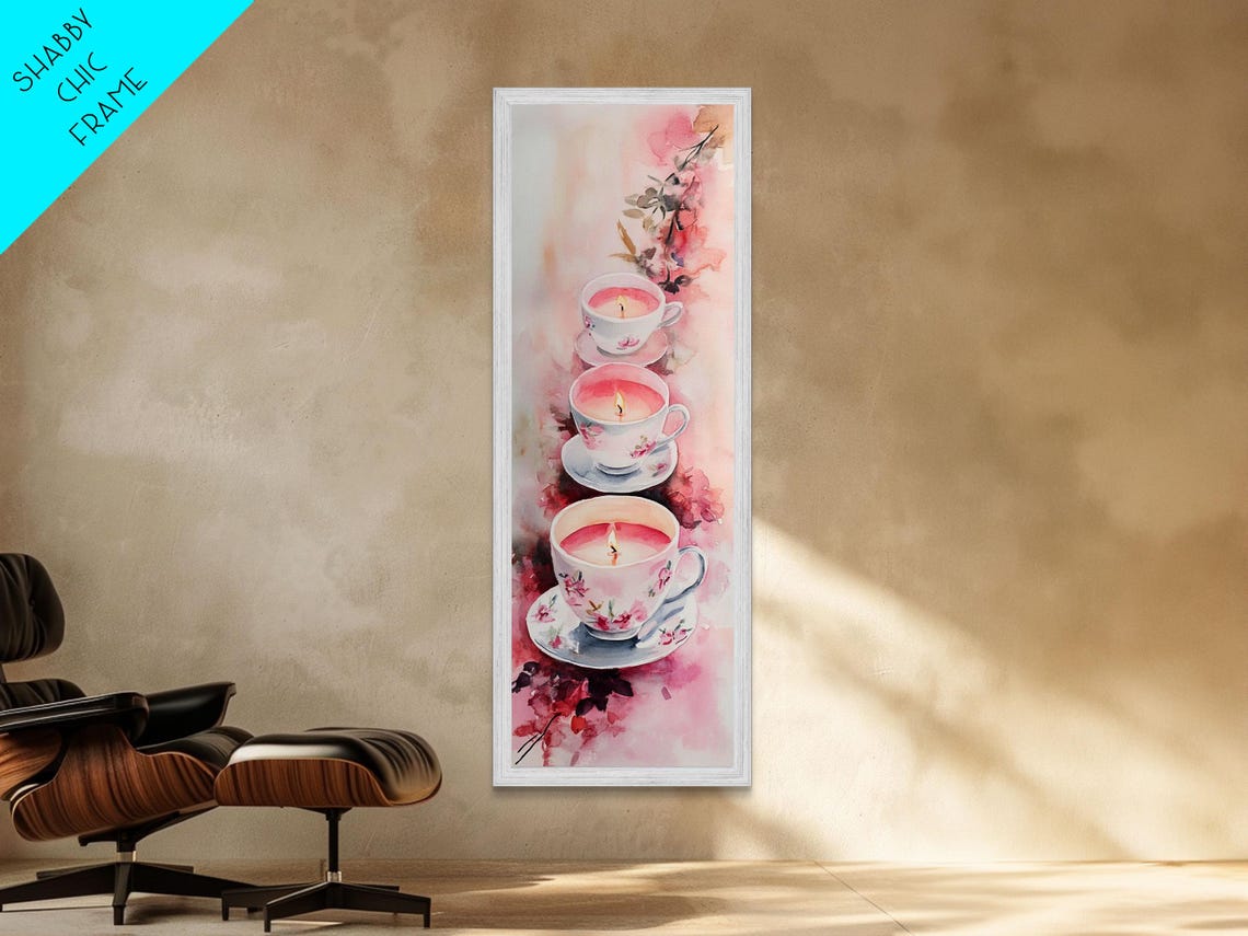 Tea Light Candle Print Cottagecore Wall Art Whimsical Art Rustic Decor Pink Abstract Art Light Pink Wall Art Vertical Art - Image 4
