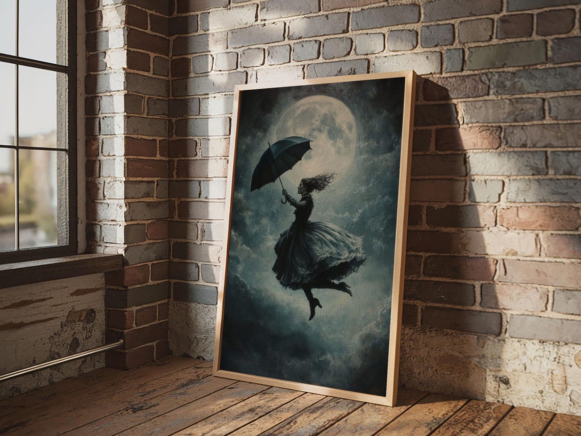Witch Umbrella Full Moon Gothic Halloween Victorian Art Poster - Image 5