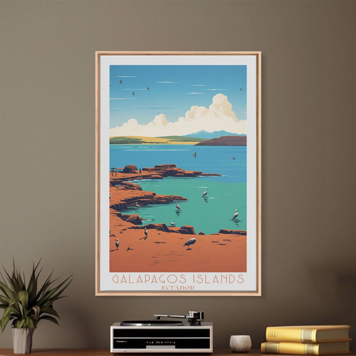Galapagos Islands Ecuador Rocky Shore Seabirds Bay View Travel Poster - Image 4