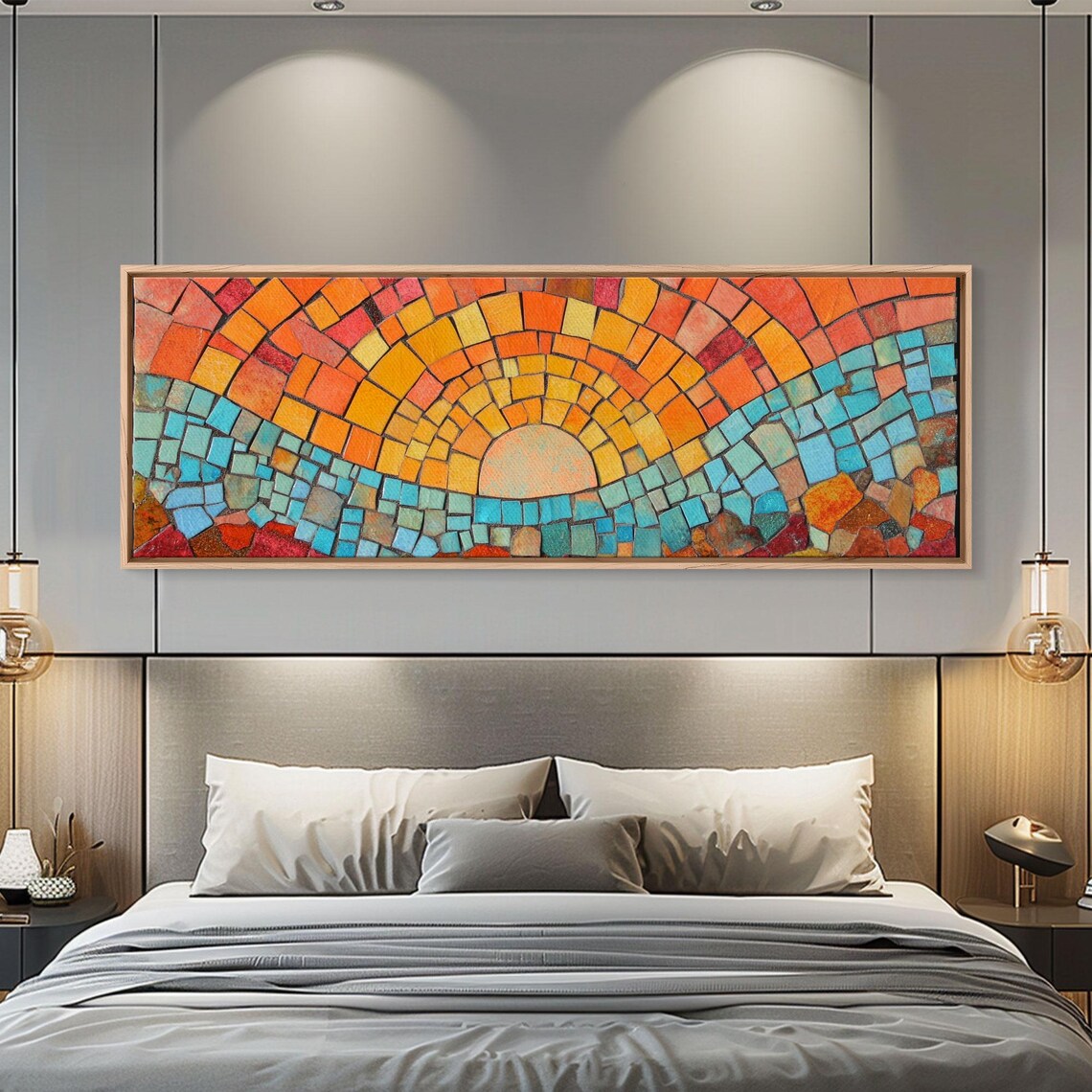 Mosaic Sunset Arch Orange Red Tiles Turquoise Water Art Poster - Image 6
