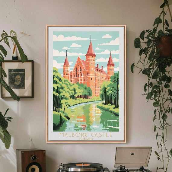 Malbork Castle Travel Art Framed Print Poland Home Decor Travel Poster Vintage Wall Art Original Watercolor Painting