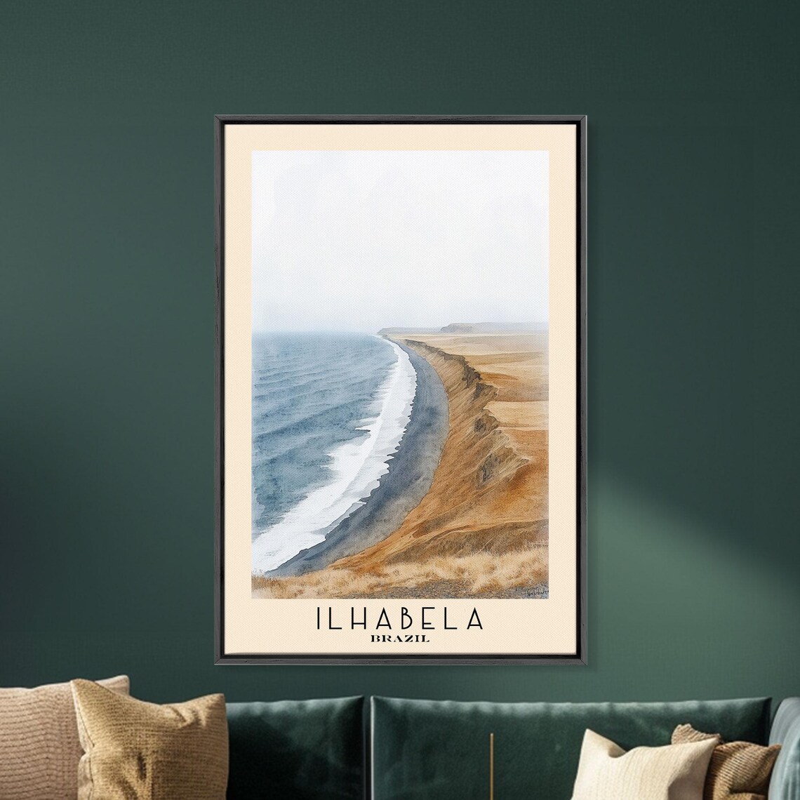 Ilhabela Brazil Curving Shoreline Golden Dunes Watercolor Poster - Image 5