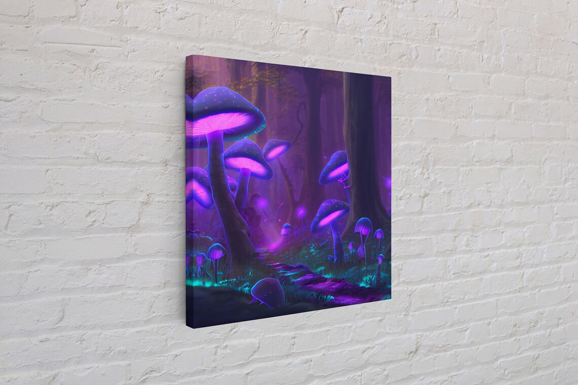 Bioluminescent Glowing Mushrooms In A Magic Forest Fantasy Art Framed Print Wall Art Decor - Image 4